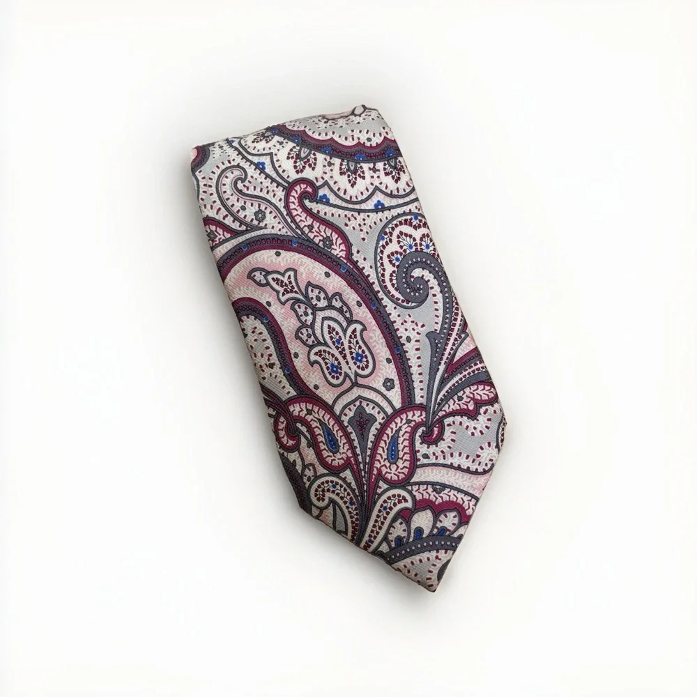 Chaps Tie Paisley Floral Men Necktie 100% Silk Pink Gray